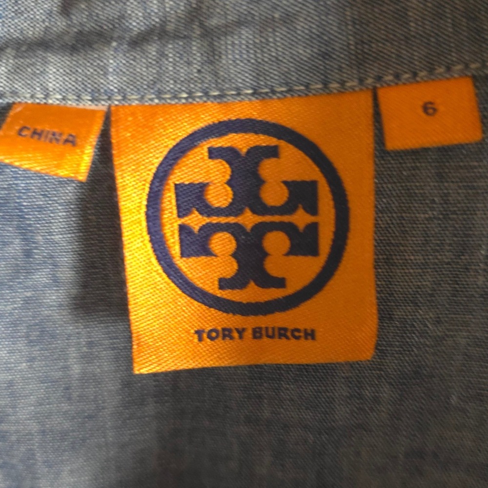 Tory Burch‎ Chambray Button Front Shirt Women's 6 Polished Boho Gold Buttons - Picture 3 of 10